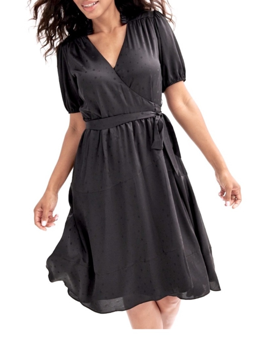 Draper James Women’s Wrap Midi Black Satin polka Dots Dress NEW size Small